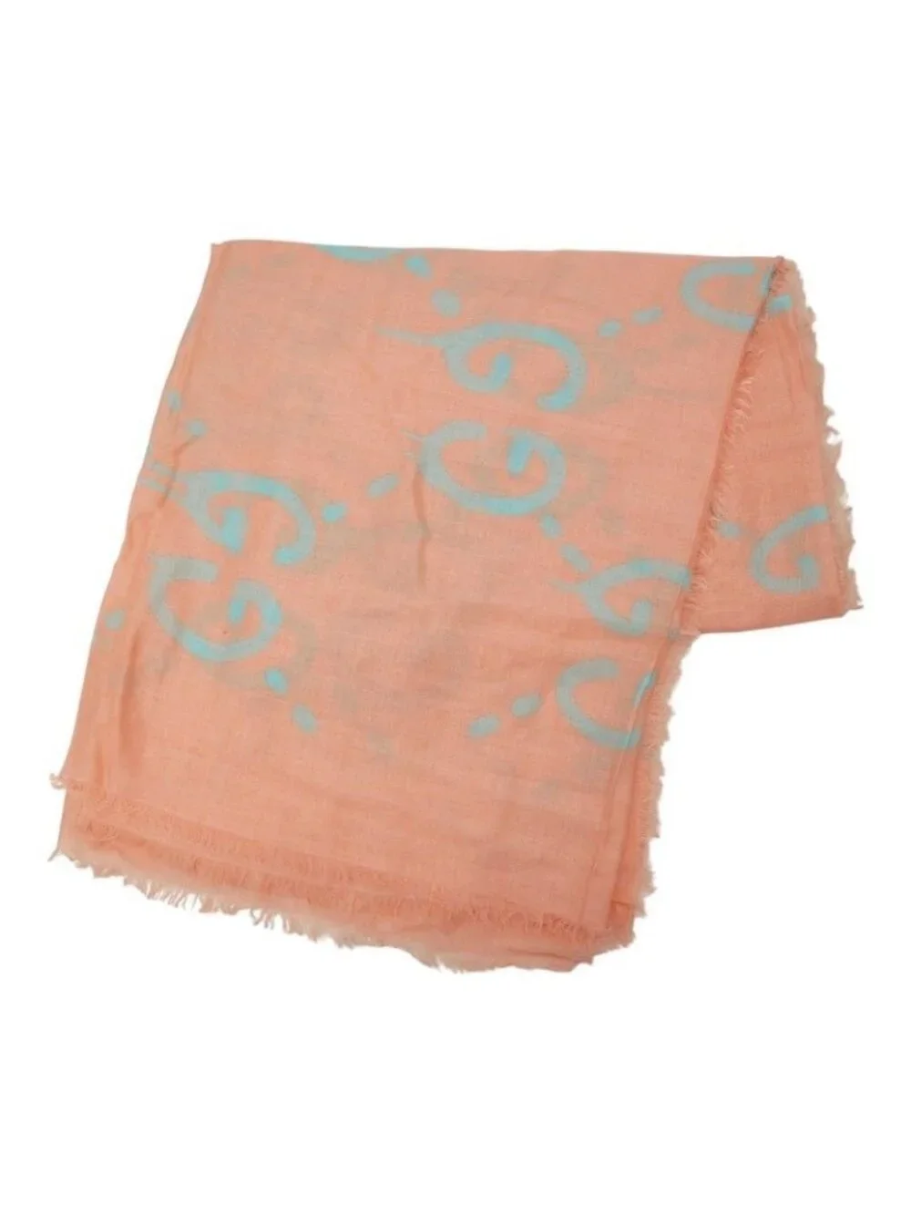 Gucci GG Ghost Motif Scarf Pink Blue Silk Modal